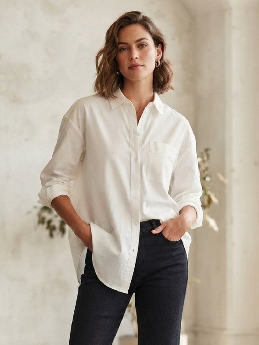 Hotouch White Button-Up Shirt Women’s Size Small